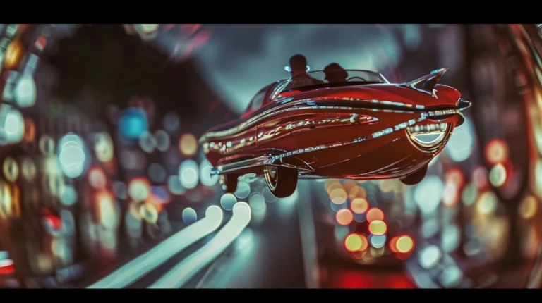 A retro-futuristic flying car, Midjourney render by Lee Busch