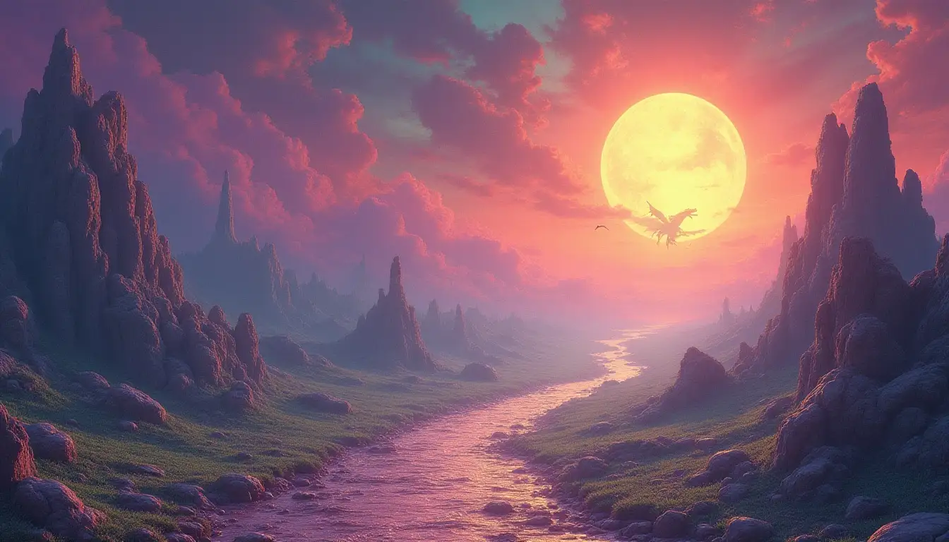 a conceptual jungian landscape, with dragon